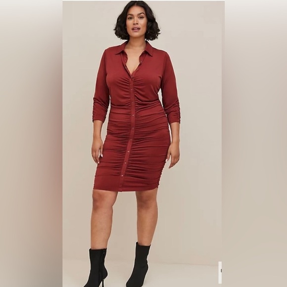 Torrid shirred knit shirt dress knee length rust color size 3X I31 - Picture 1 of 11